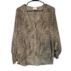 Pins & Needles Cream & Black Dalmatian Long Sleeve Button Down Blouse Women Sz S